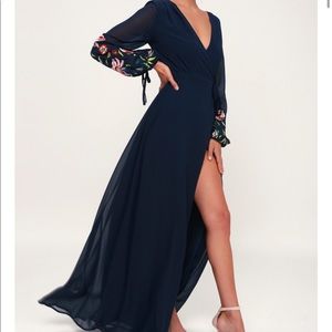 NWT Lulus My Angel Navy Blue Embroidered Dress